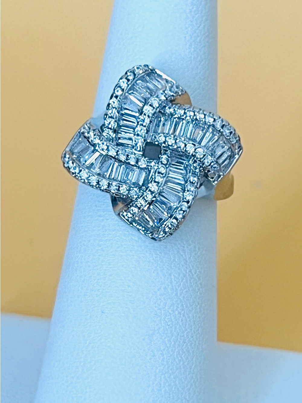 Sterling Silver clear Crystal Interwoven Statement Ring adjustable size